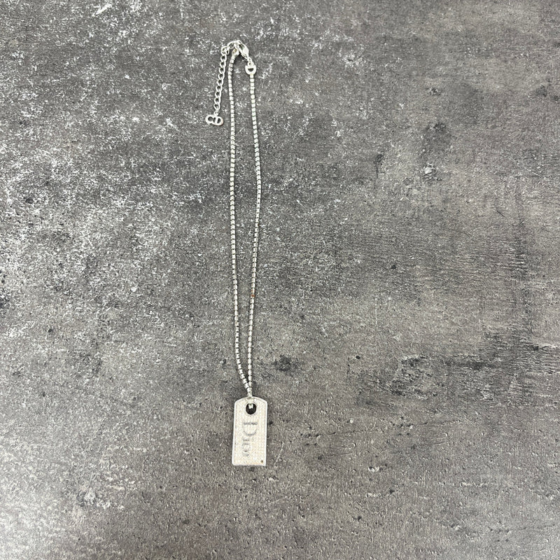 Women's Logo Crystal Dog Tag Necklace Silver
