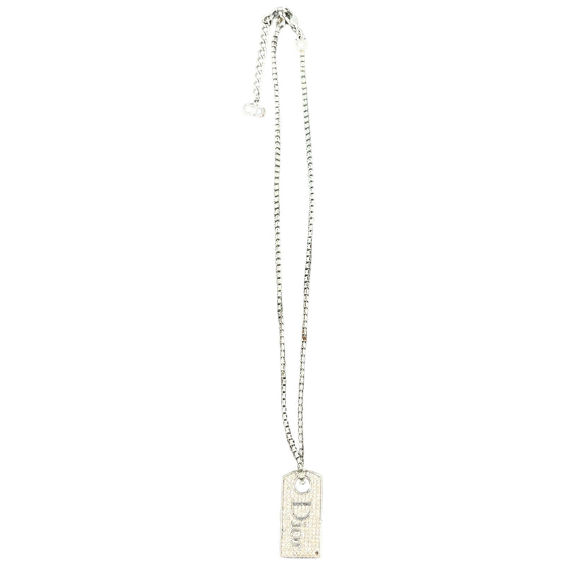 Women's Logo Crystal Dog Tag Necklace Silver