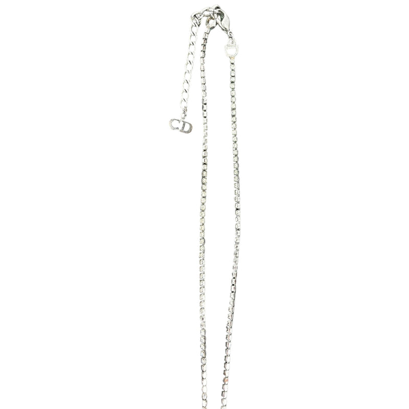 Women's Logo Crystal Dog Tag Necklace Silver