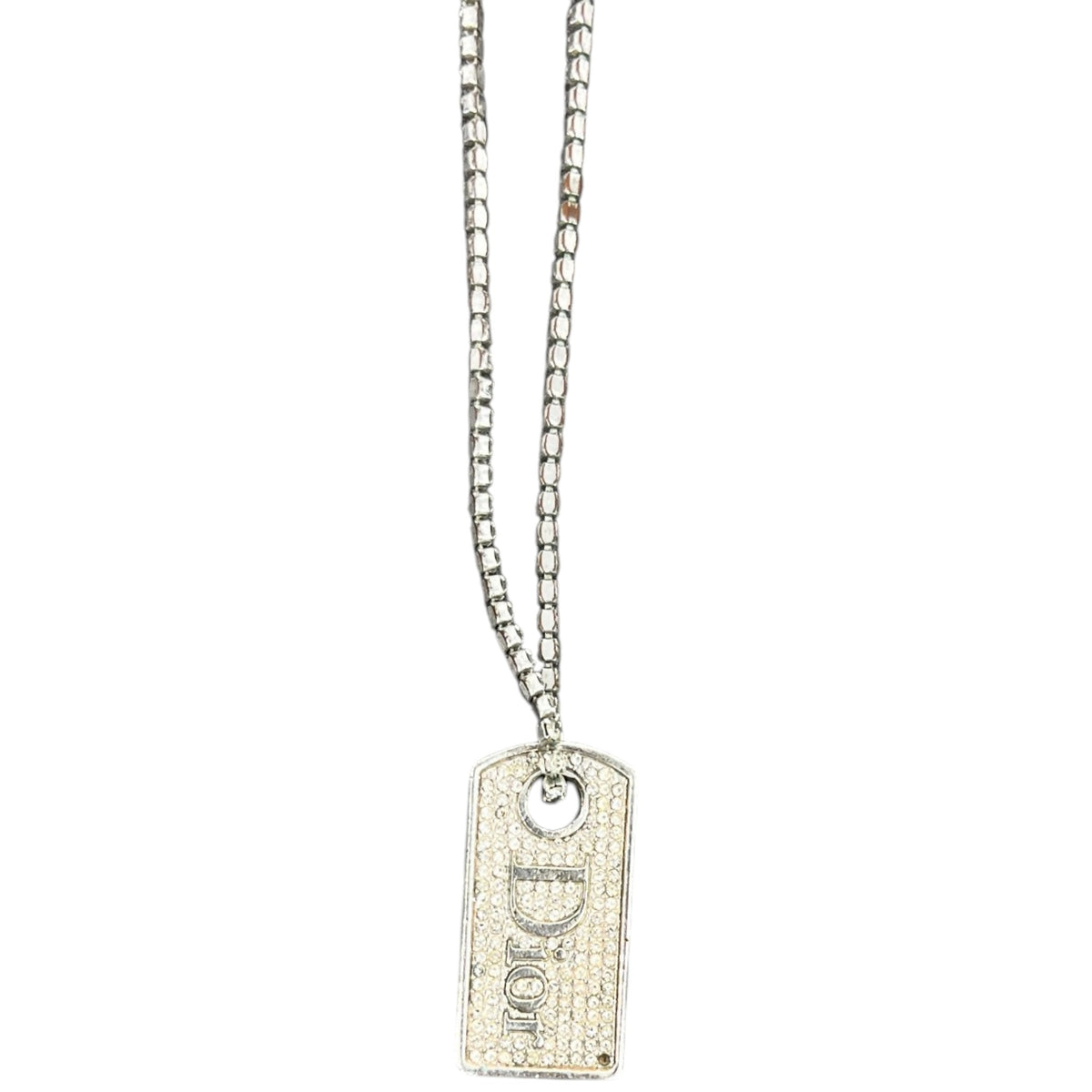 Women's Logo Crystal Dog Tag Necklace Silver - Photo 3