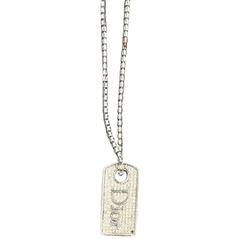 Women's Logo Crystal Dog Tag Necklace Silver