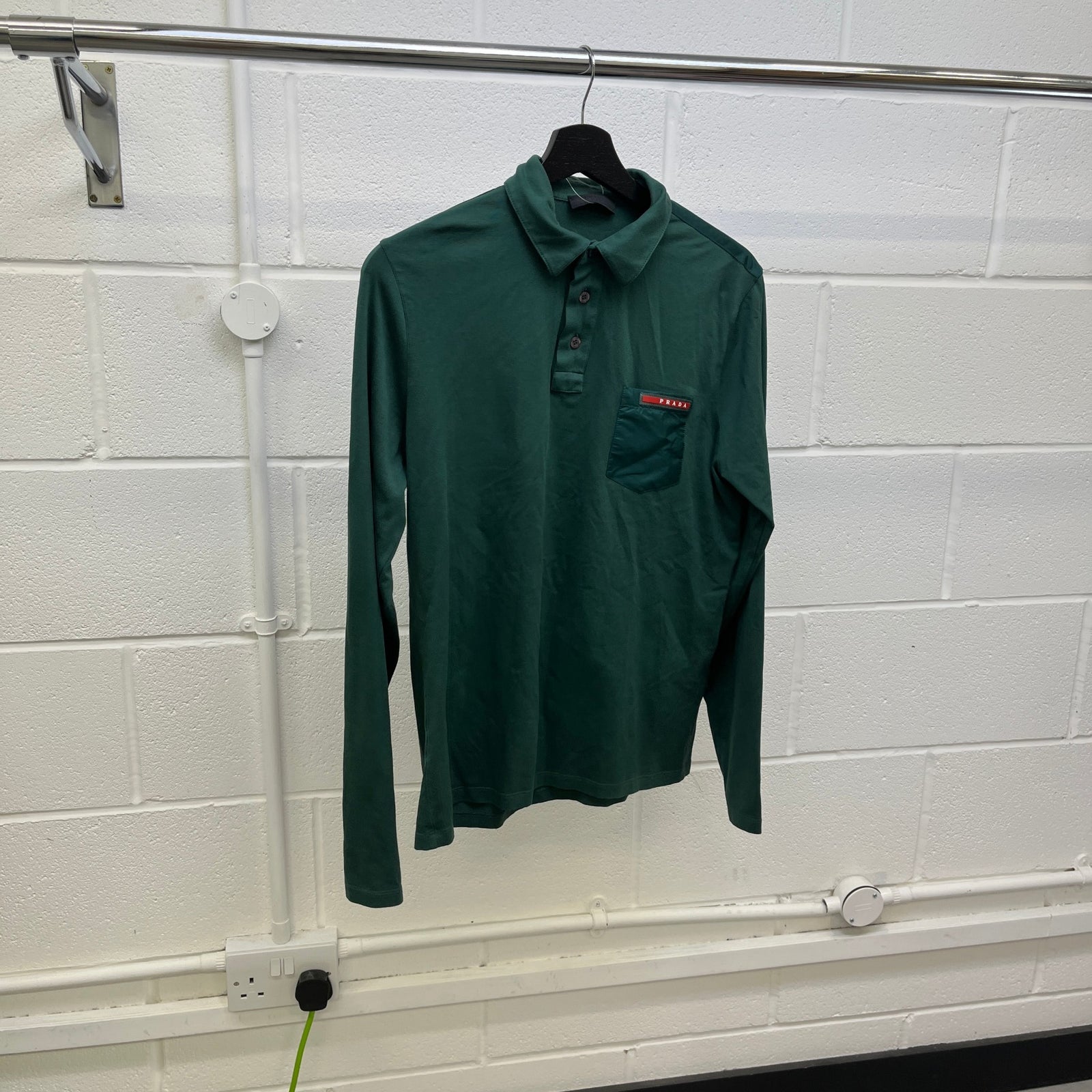 Prada Men's Logo Patch Polo Shirt Green Size M - Photo 9