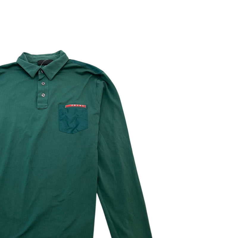 Prada Men's Logo Patch Polo Shirt Green Size M