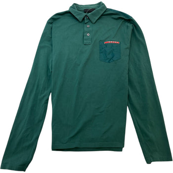Prada Men's Logo Patch Polo Shirt Green Size M