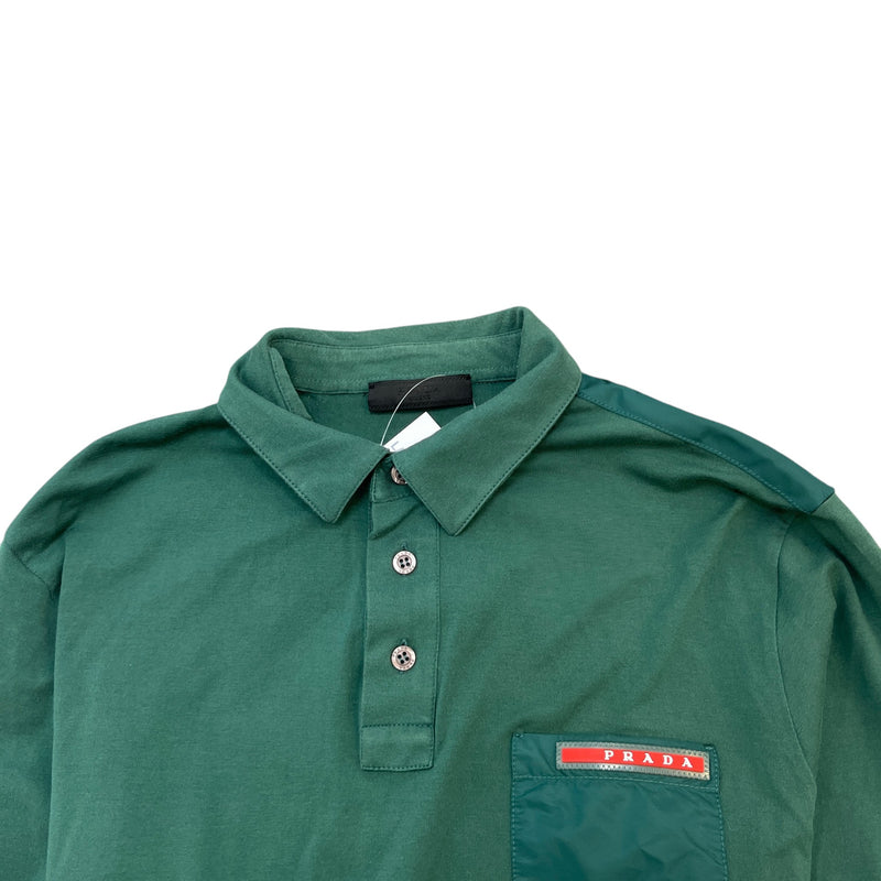 Prada Men's Logo Patch Polo Shirt Green Size M