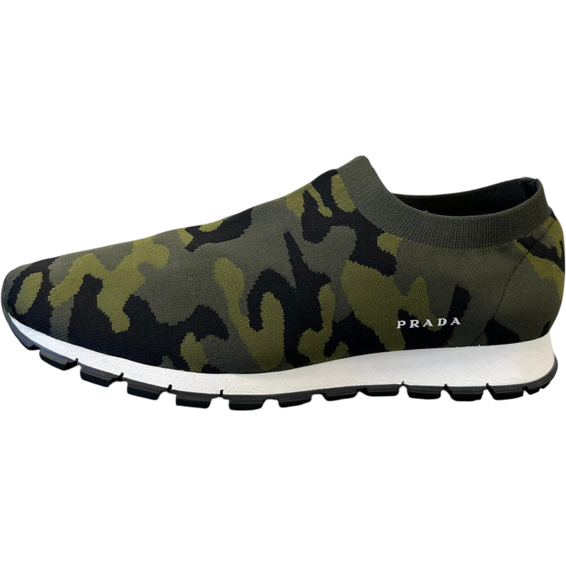 Men's Camouflage Print Knit Slip On Low Trainers Green Size EU 42 / UK 8