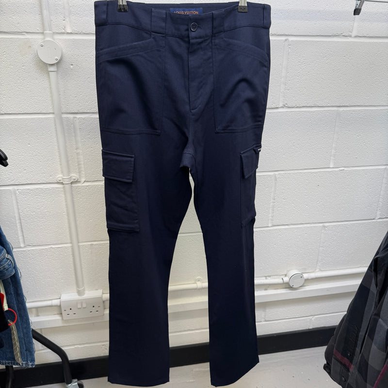 Men's Plaque Patch Pocket Fr 42 Trousers Navy Size Waist 32"