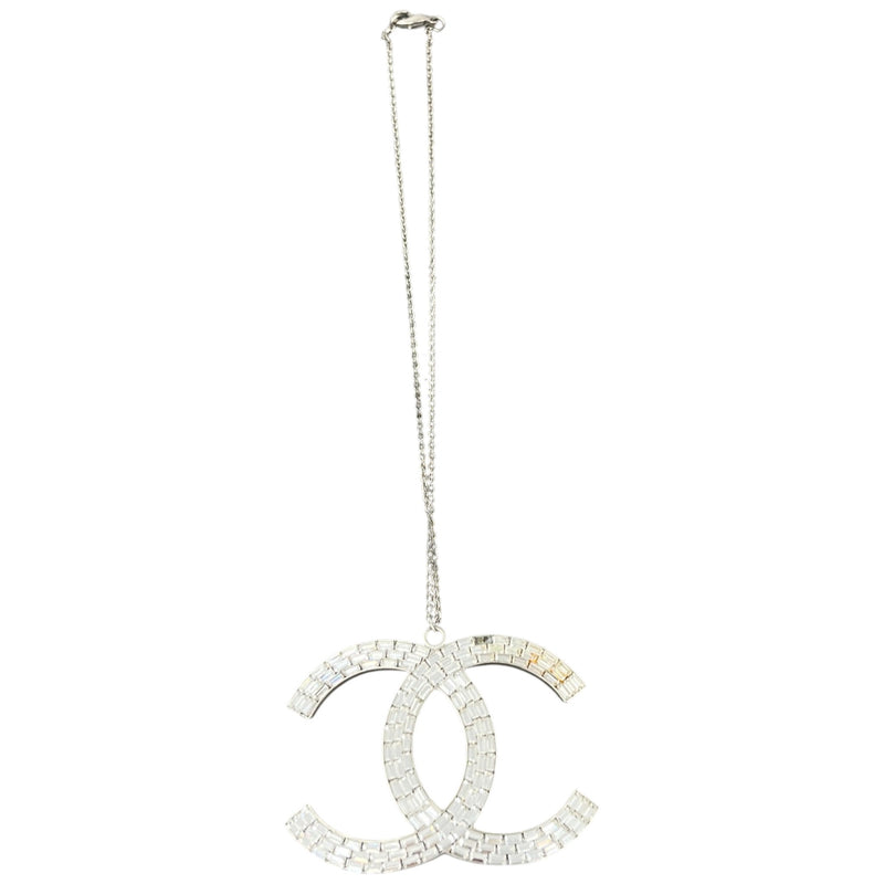 Women's Baguette Crystal Large CC Pendant Necklace Silver