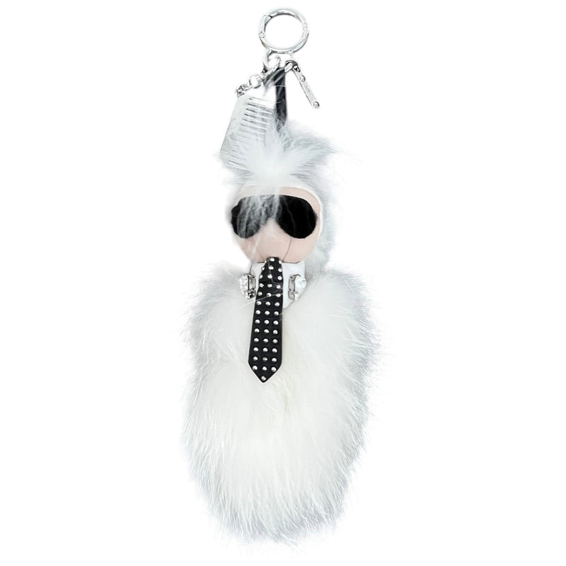 Women's Fox Fur Mini Karlito Keyring White