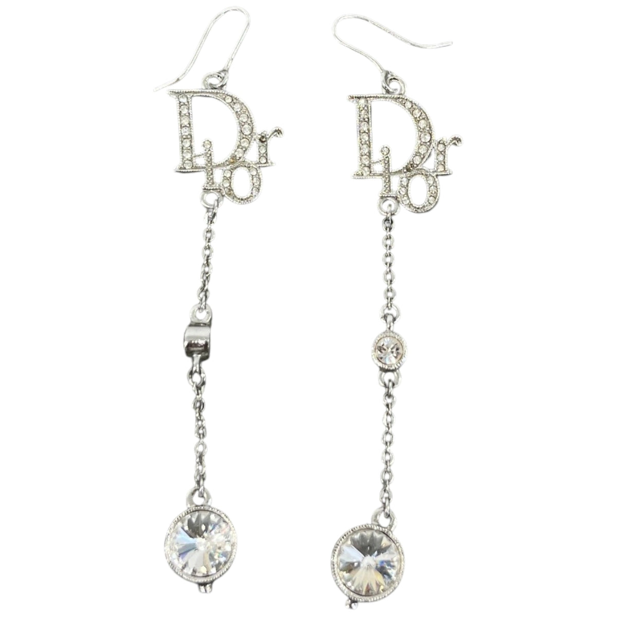 Women's Oblique Crystal Drop Earrings Silver - Photo 1