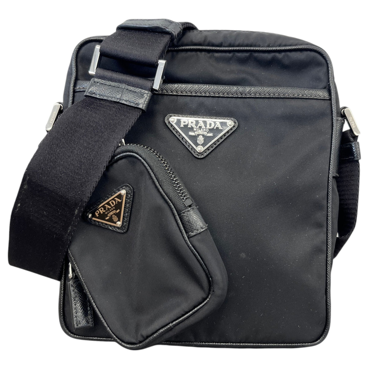 Men's Re-Nylon Plaque Logo Messenger Bag Black - Photo 1