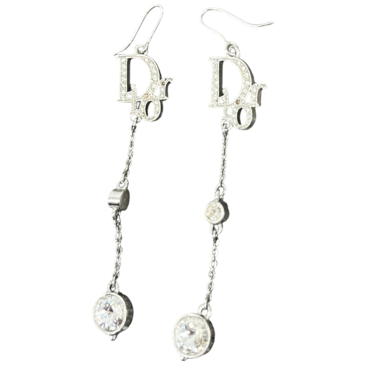 Women's Oblique Crystal Drop Earrings Silver - Photo 2