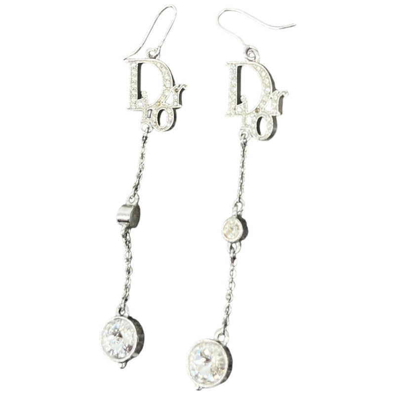 Women's Oblique Crystal Drop Earrings Silver