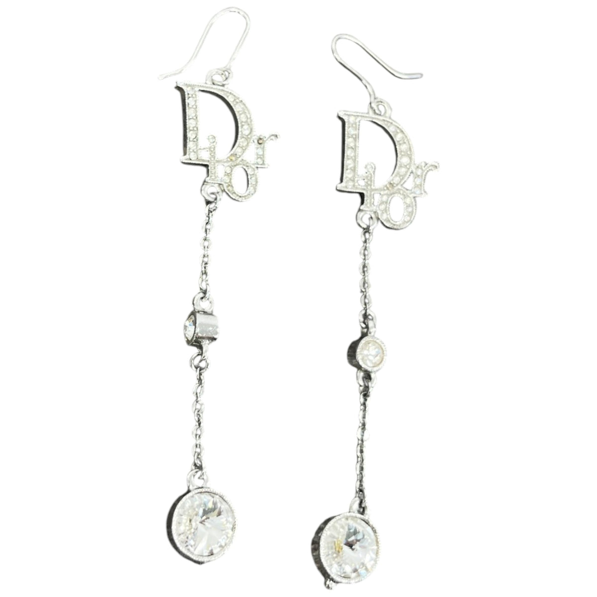 Women's Oblique Crystal Drop Earrings Silver - Photo 3