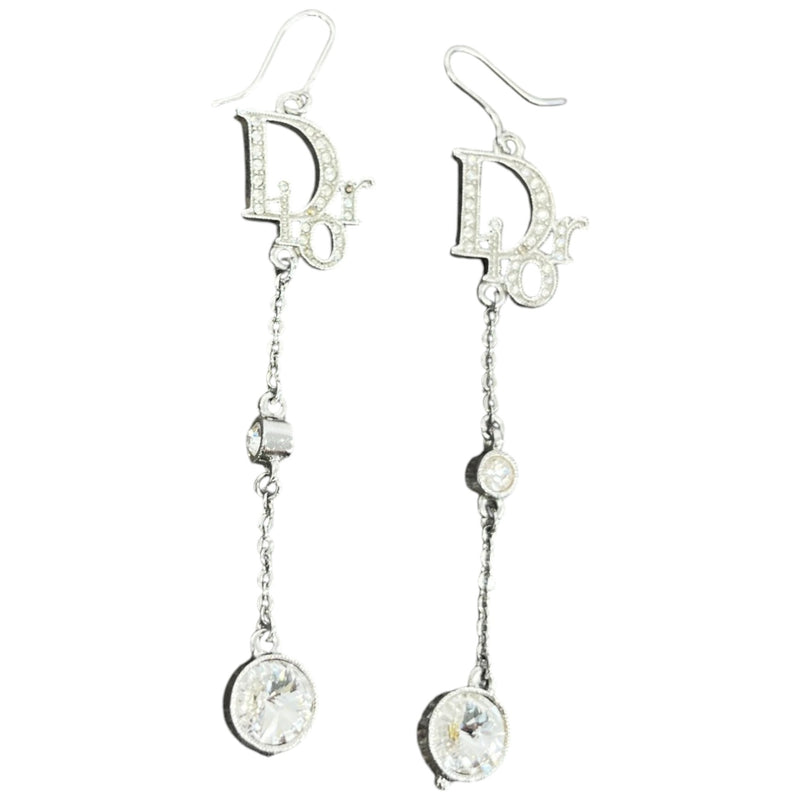 Women's Oblique Crystal Drop Earrings Silver