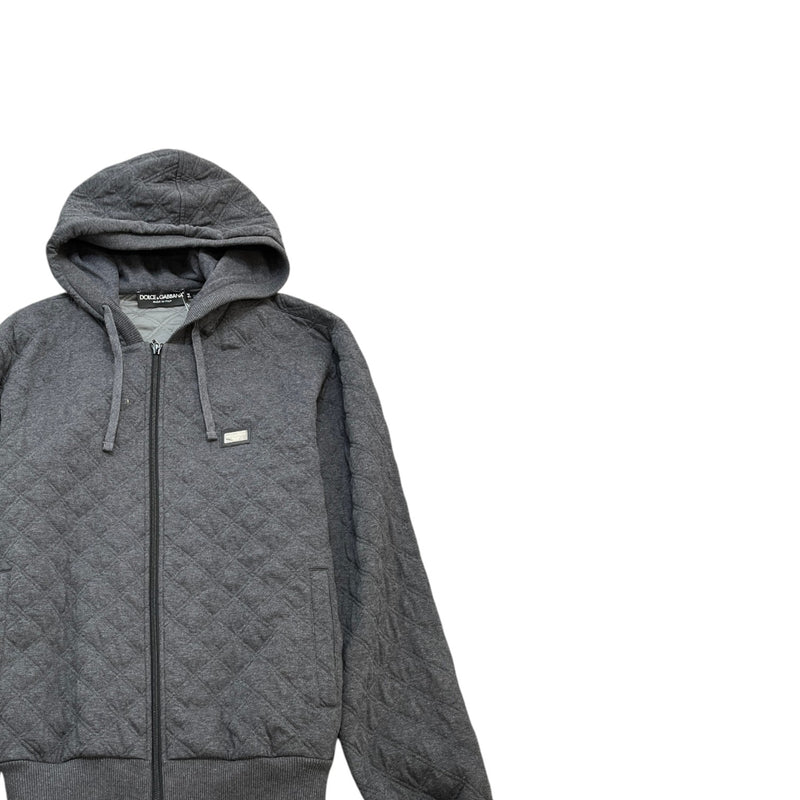 Men's Quilted Plaque Logo Hoodie Grey Size IT 54 / UK XXL