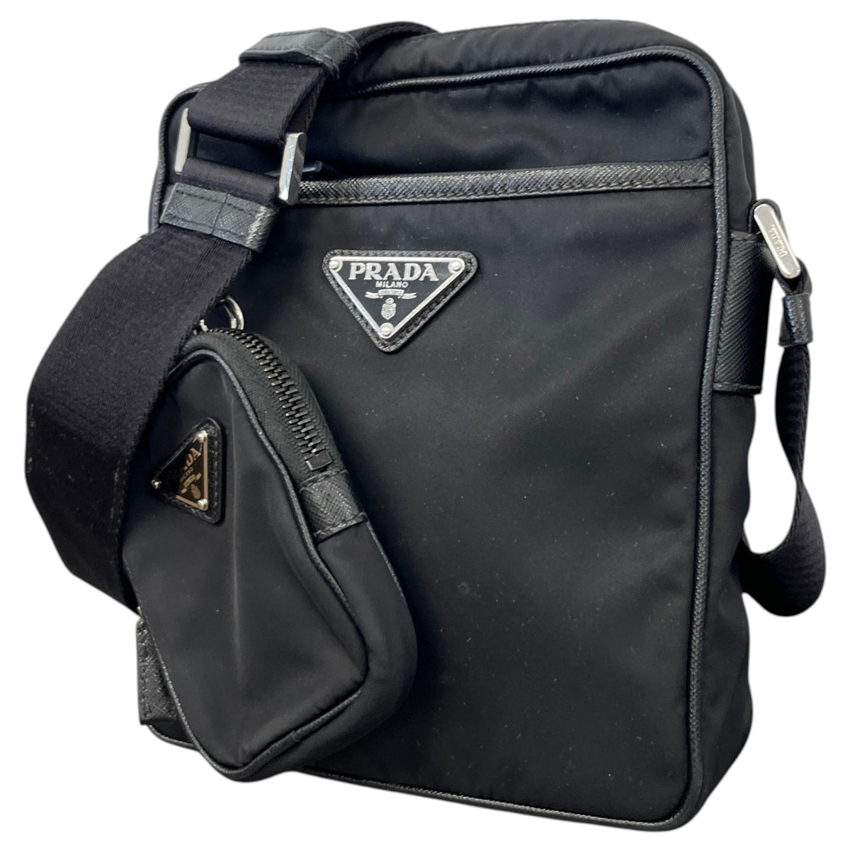 Men's Re-Nylon Plaque Logo Messenger Bag Black - Photo 5