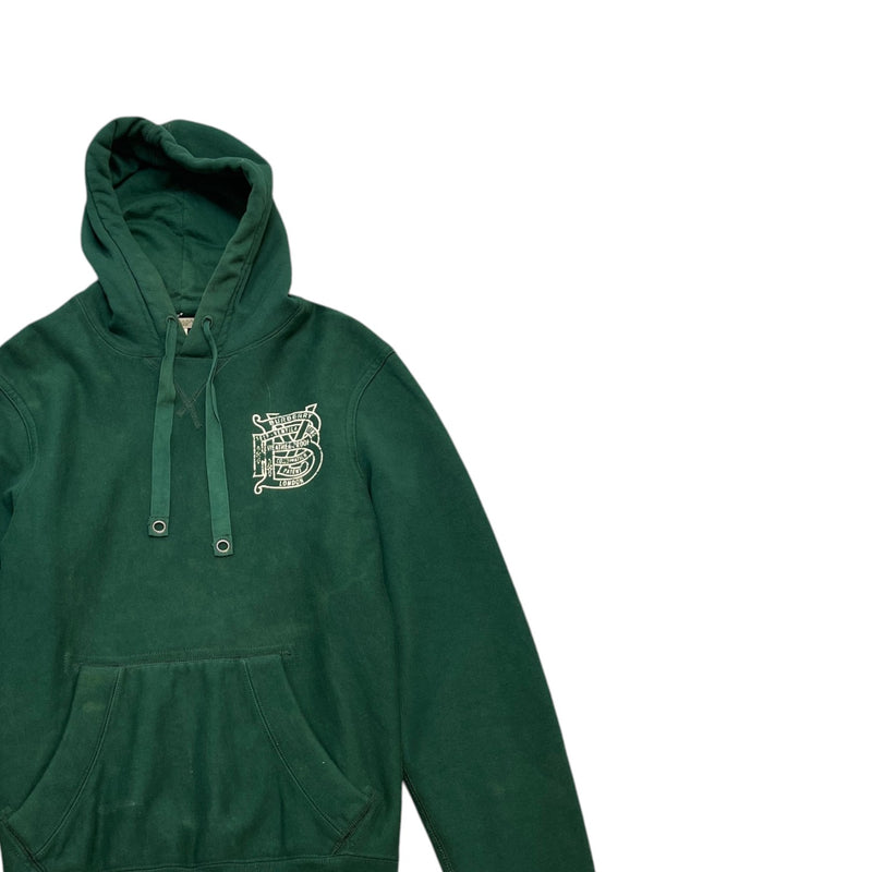 Men's Distressed Logo Print Hoodie Green Size XL