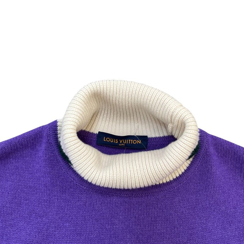 Men's Roll Neck Malletier Knit Sweatshirt Purple Size XL