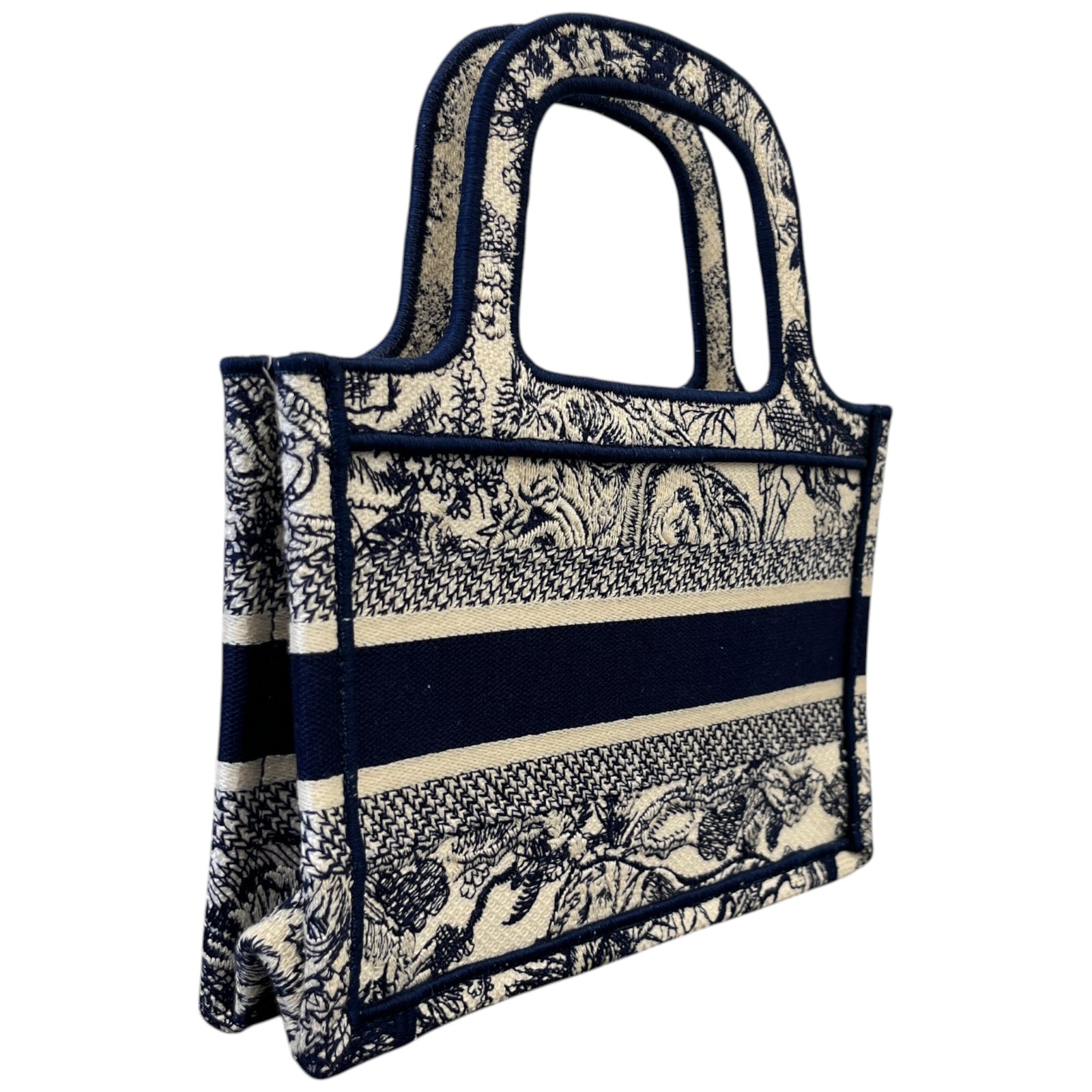 Women's Toile De Jouy Mini Book Tote Bag Navy - Photo 9