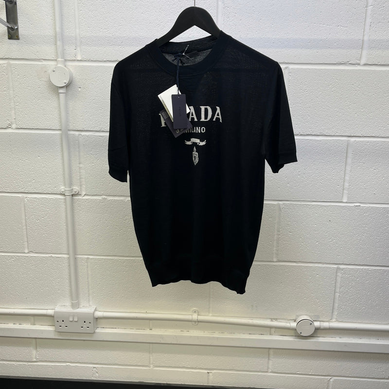 Men's Superfine Wool Logo T-Shirt Black Size L
