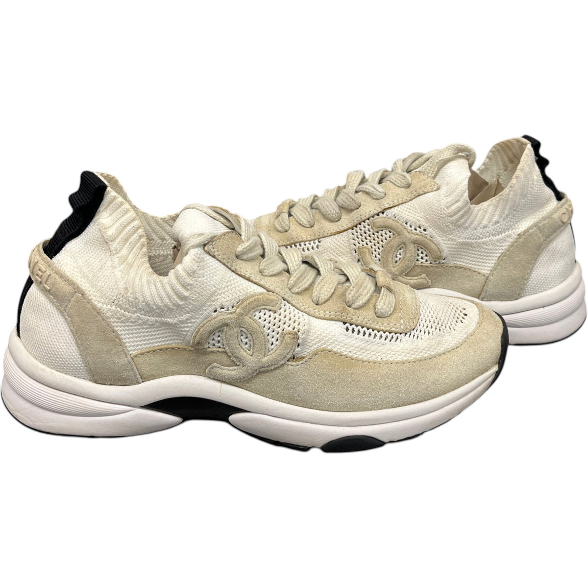 Women's Knit Calfskin CC Runner Low Trainers Beige Size UK 4.5 / EU 37.5 - Photo 2