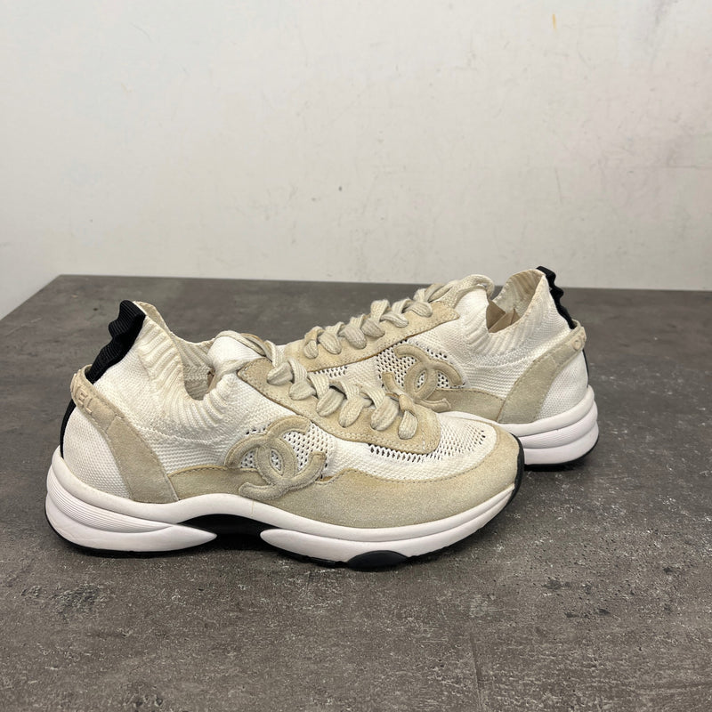 Women's Knit Calfskin CC Runner Low Trainers Beige Size UK 4.5 / EU 37.5
