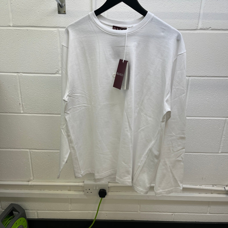 Gucci Men's Logo Patch Long Sleeve T-Shirt White Size L