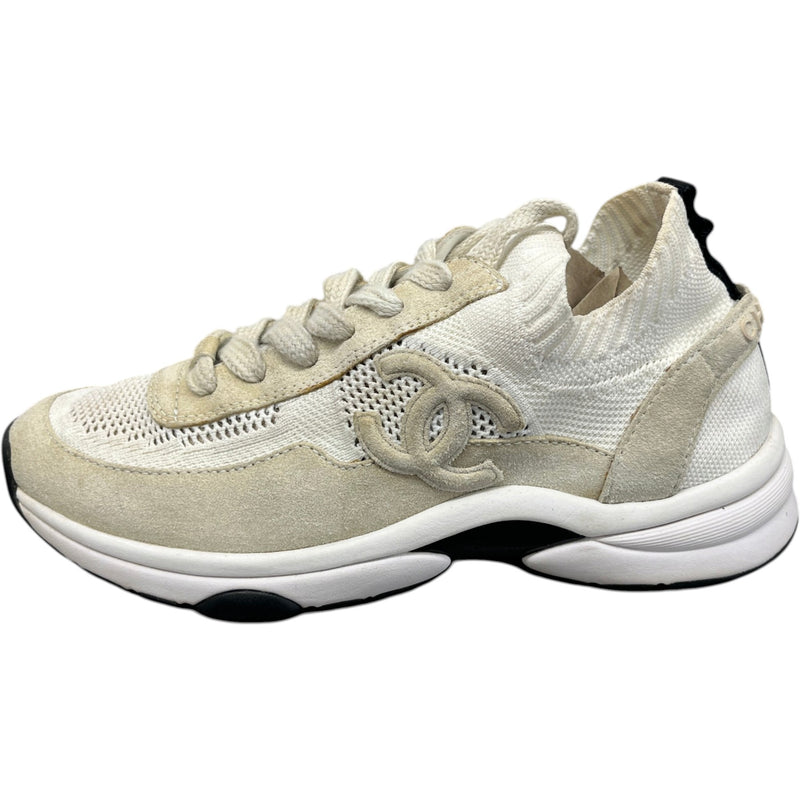 Women's Knit Calfskin CC Runner Low Trainers Beige Size UK 4.5 / EU 37.5