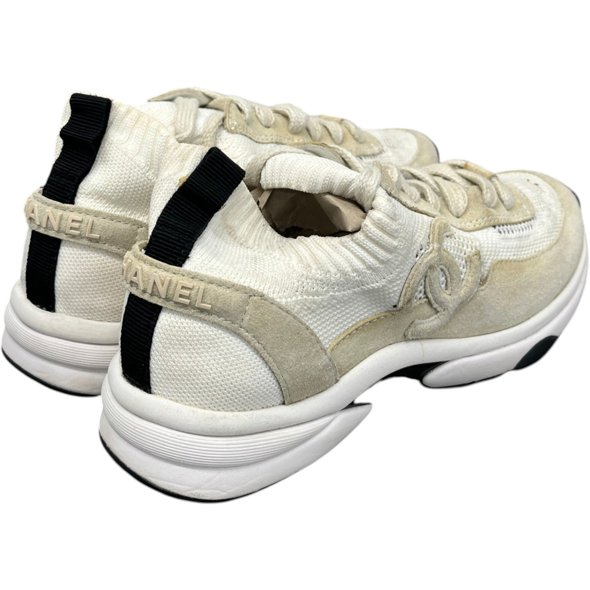 Women's Knit Calfskin CC Runner Low Trainers Beige Size UK 4.5 / EU 37.5 - Photo 7