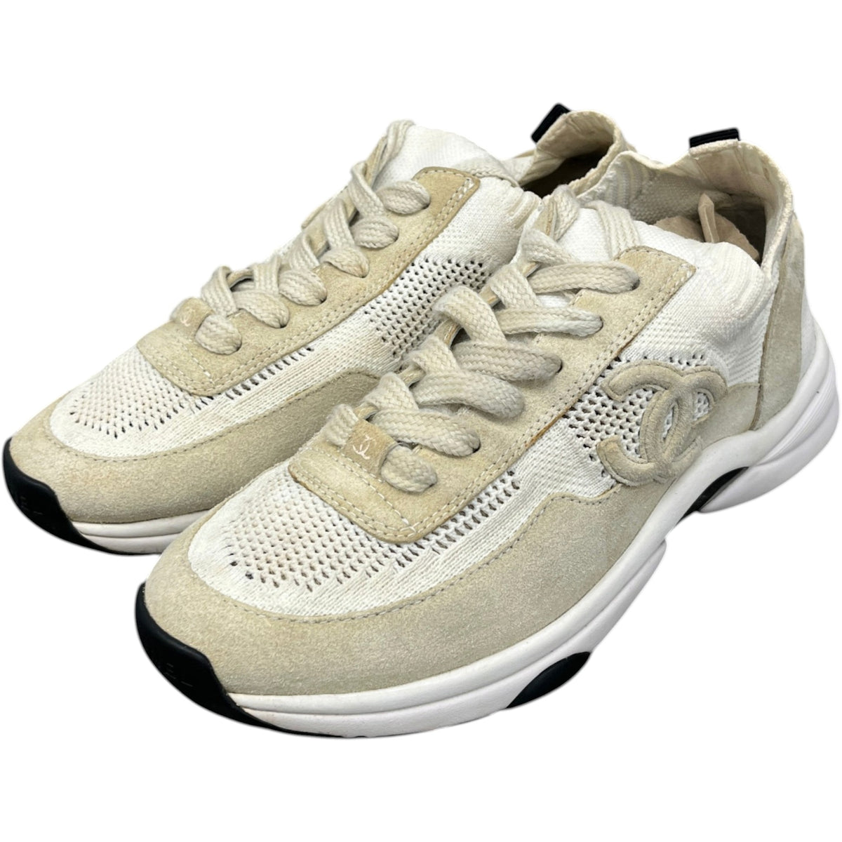 Women's Knit Calfskin CC Runner Low Trainers Beige Size UK 4.5 / EU 37.5 - Photo 8