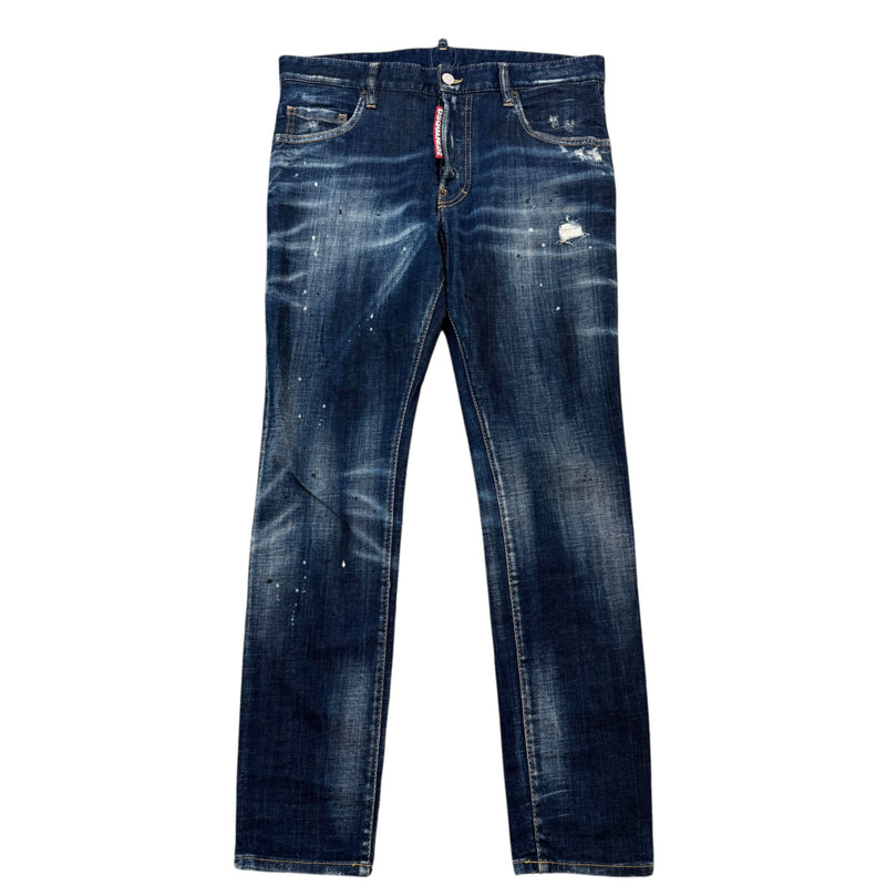 Men's Distressed Paint Splatter Jeans Blue Size M / W32