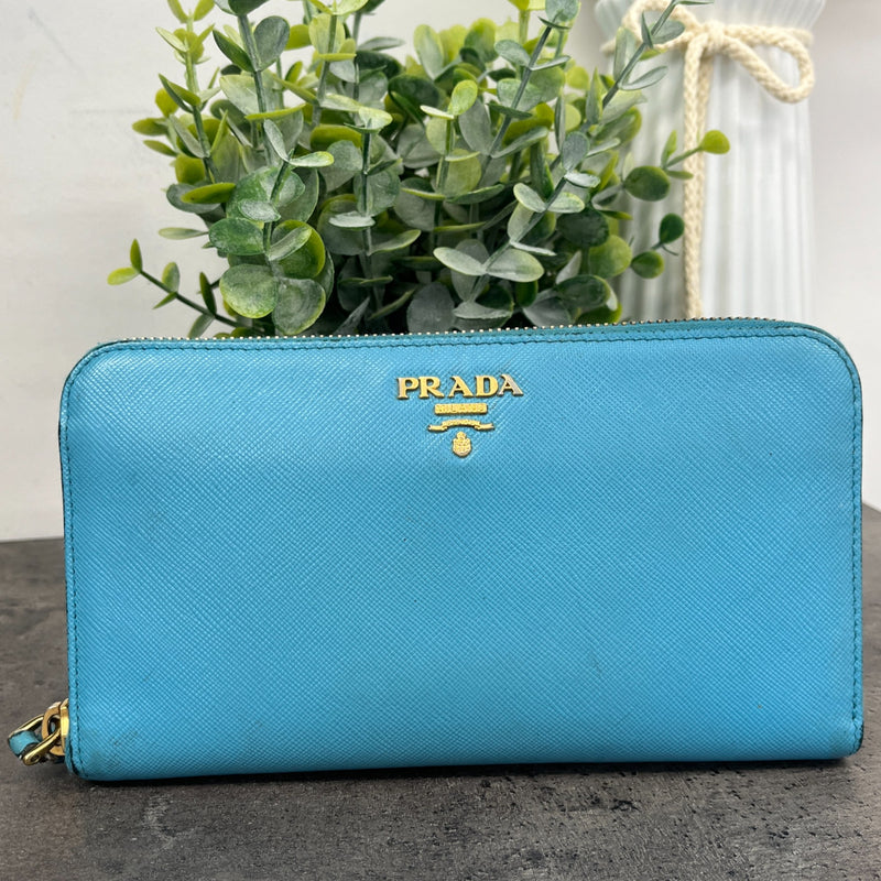 Women's Saffiano Zip Around Long Purse Blue
