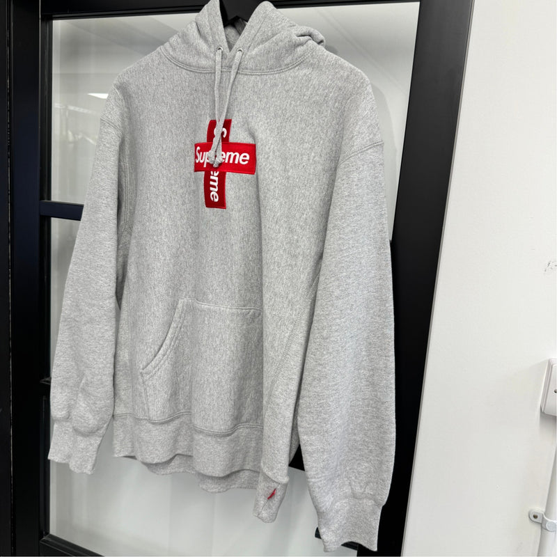 Men's Box Cross Logo Hoodie Grey Size M