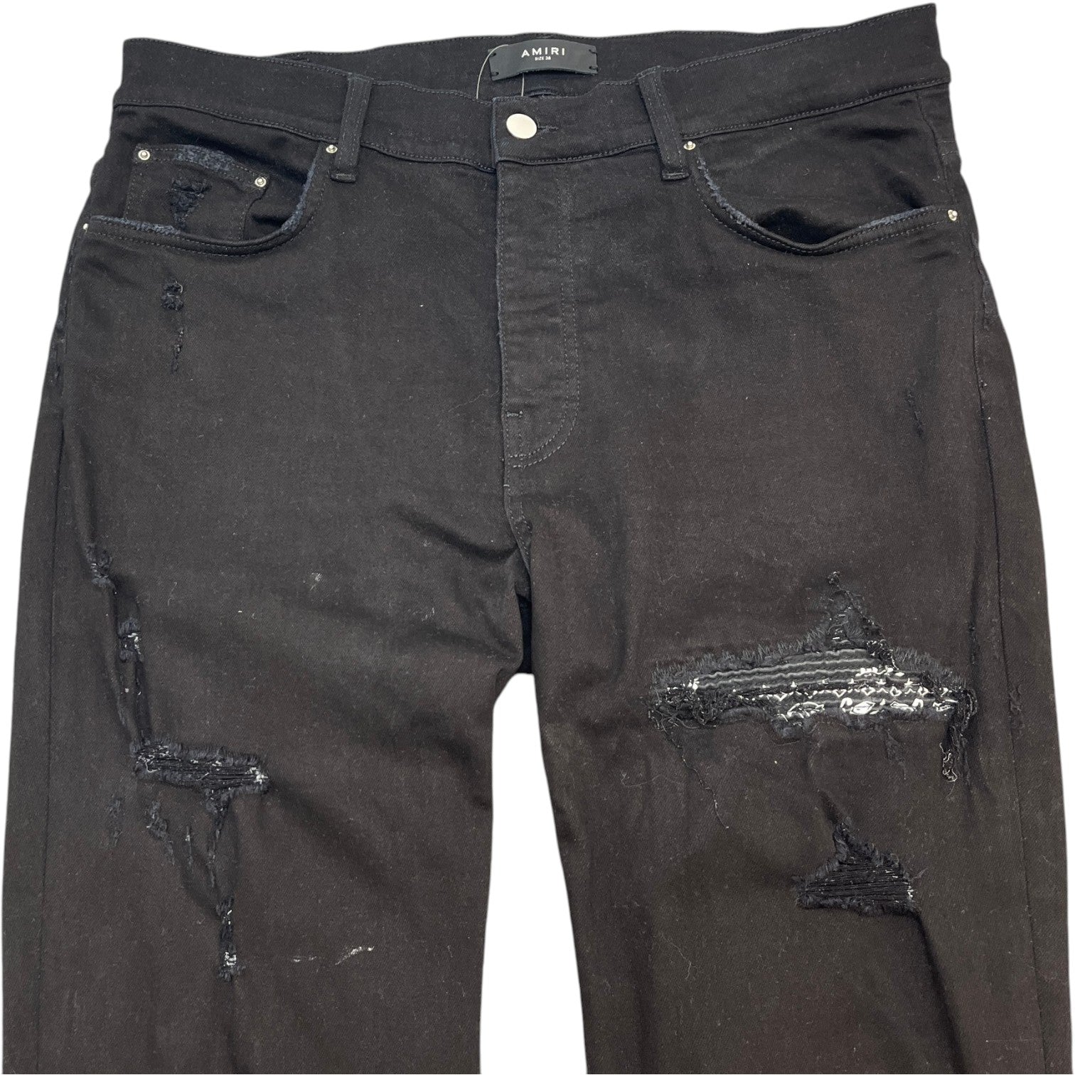 Men's Mx1 Distressed Bandana Jeans Black Size Waist 38" - Photo 6