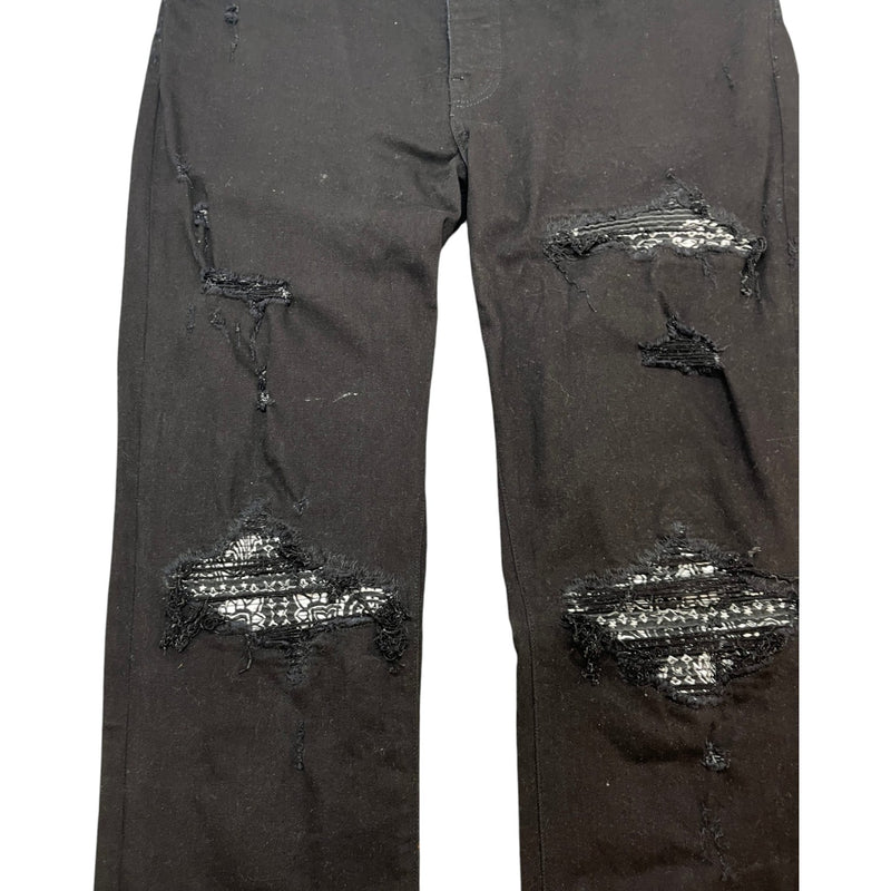 Men's Mx1 Distressed Bandana Jeans Black Size Waist 38"
