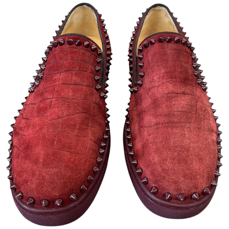 Men's Pik Boat Flat Veau Velours Loafers Burgundy Size EU 40.5 / UK 6.5