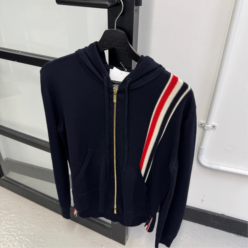 Men's Intarsia Stripe Zip-Up Hoodie Navy Size S