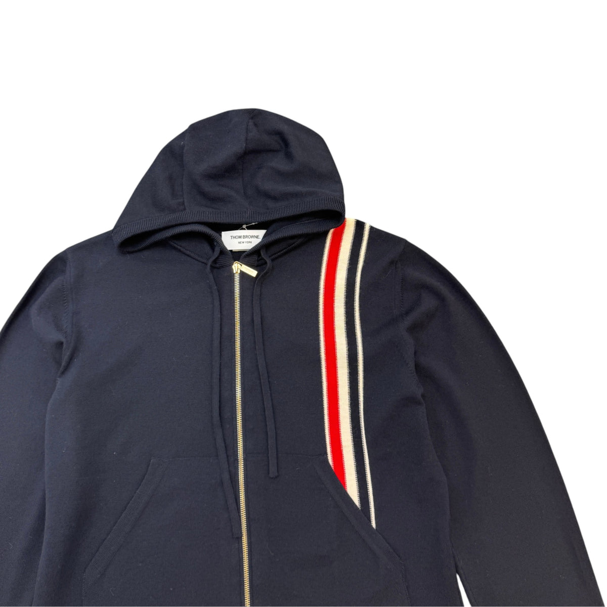 Men's Intarsia Stripe Zip-Up Hoodie Navy Size S - Photo 3