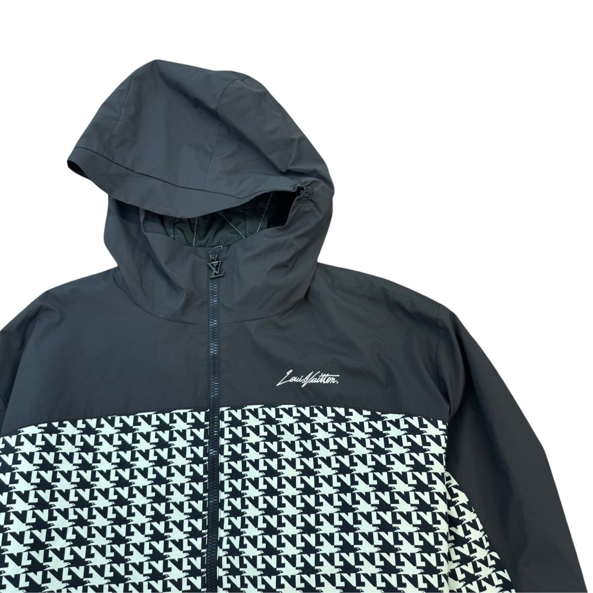 Men's LV Doves Houndstooth Down Jacket Black Size XL - Photo 3