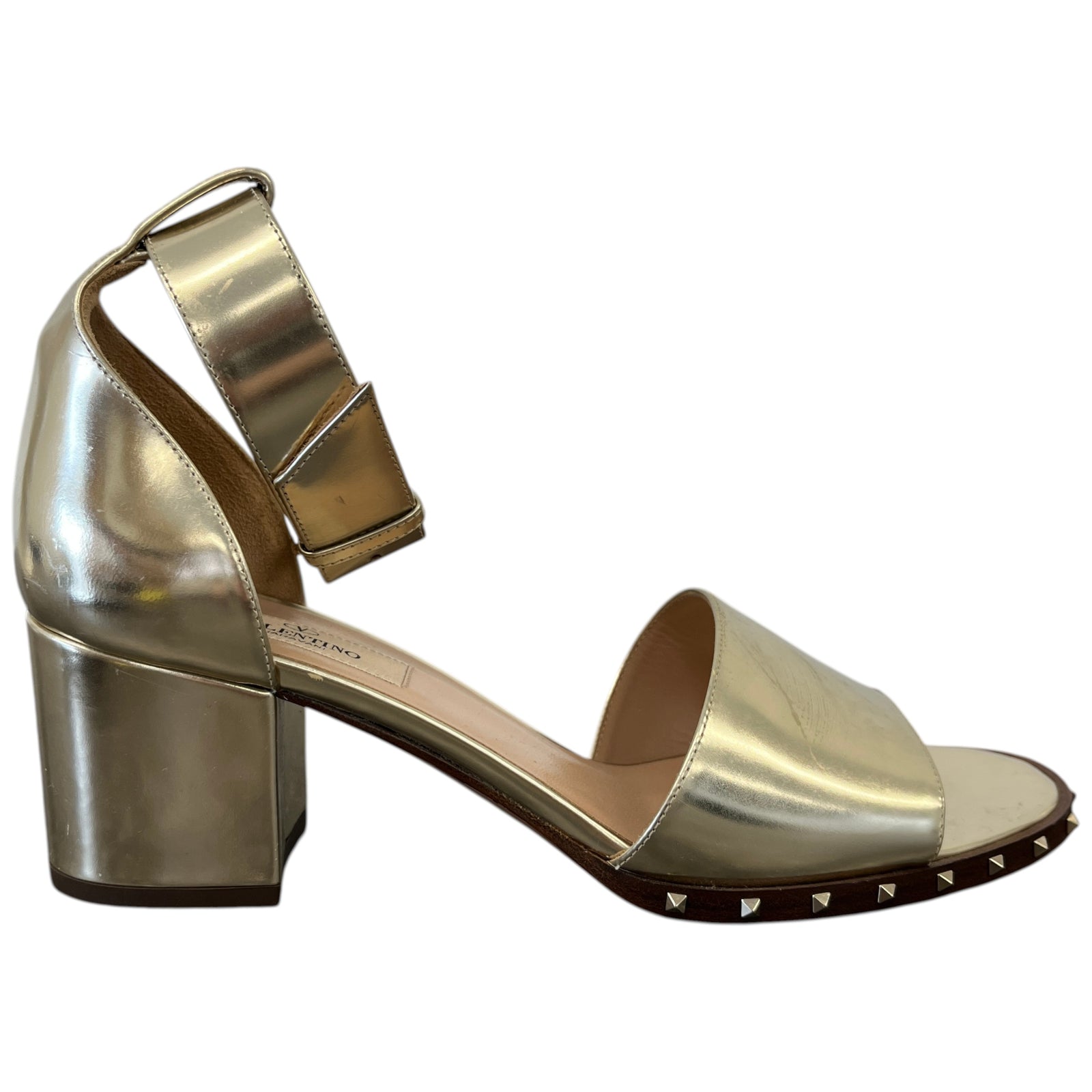 Women's Metallic Rockstud Heeled Sandals Gold Size EU 37.5 / UK 4.5 - Photo 1