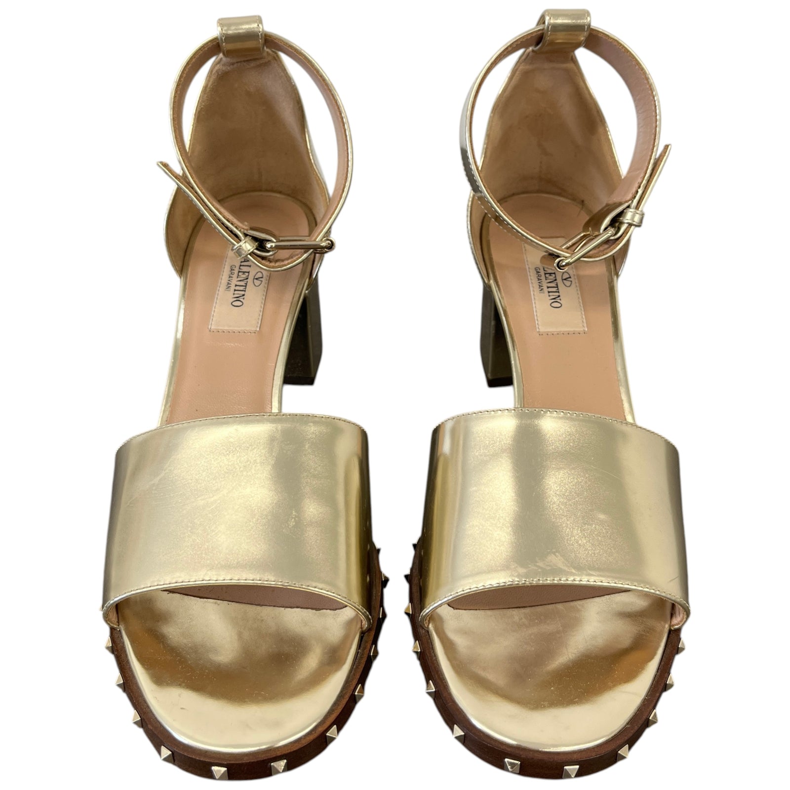 Women's Metallic Rockstud Heeled Sandals Gold Size EU 37.5 / UK 4.5 - Photo 6