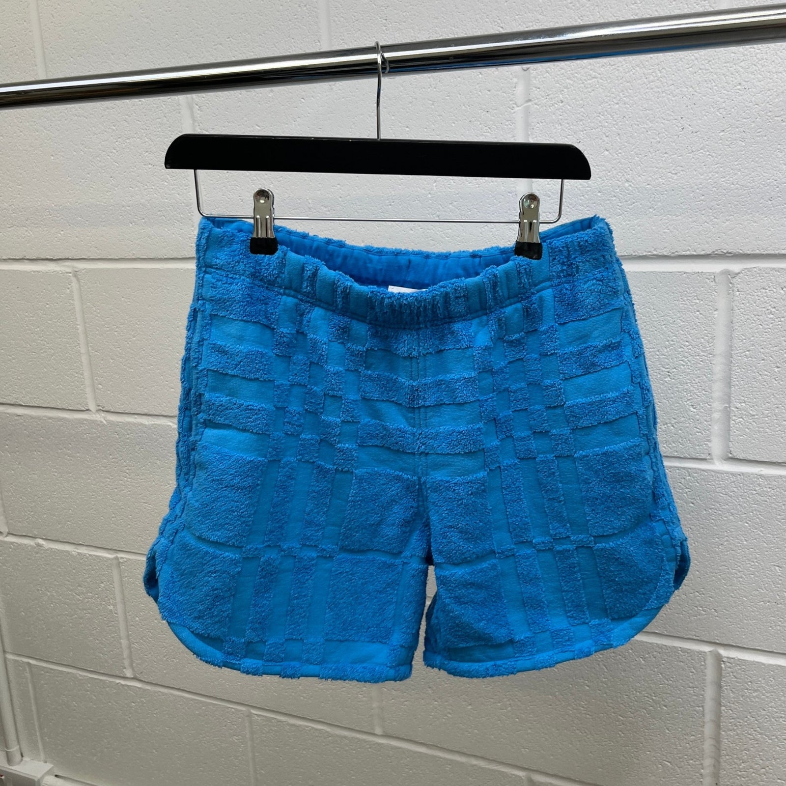 Men's Towelling Check Shorts Blue Size XS - Photo 8