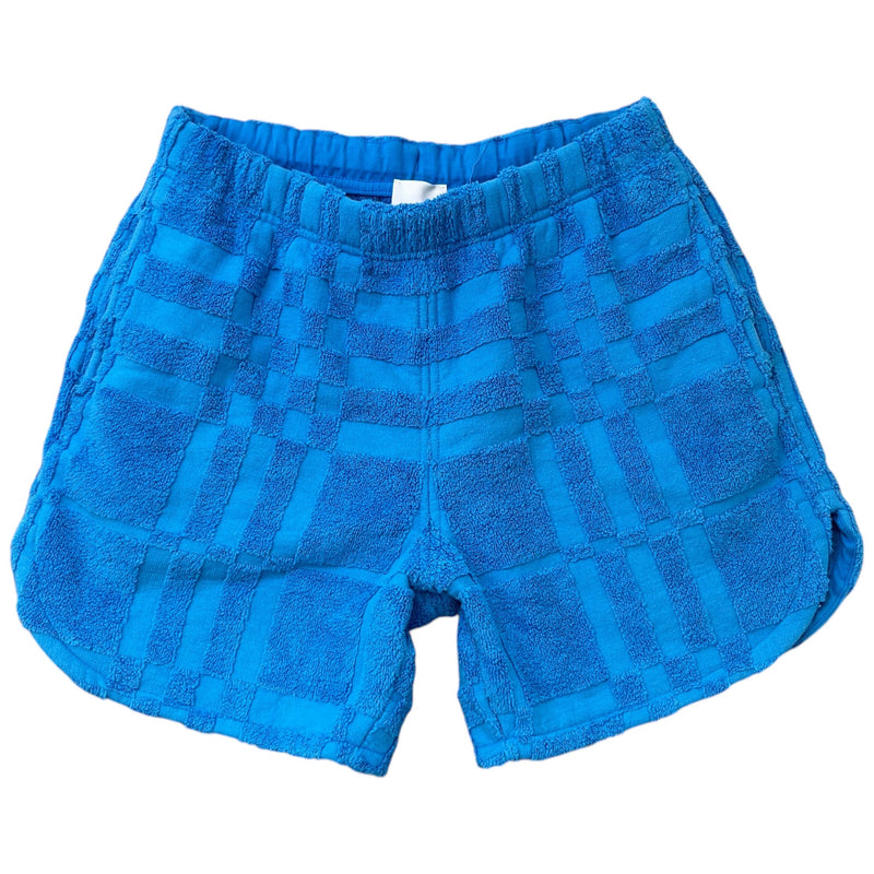 Men's Towelling Check Shorts Blue Size XS