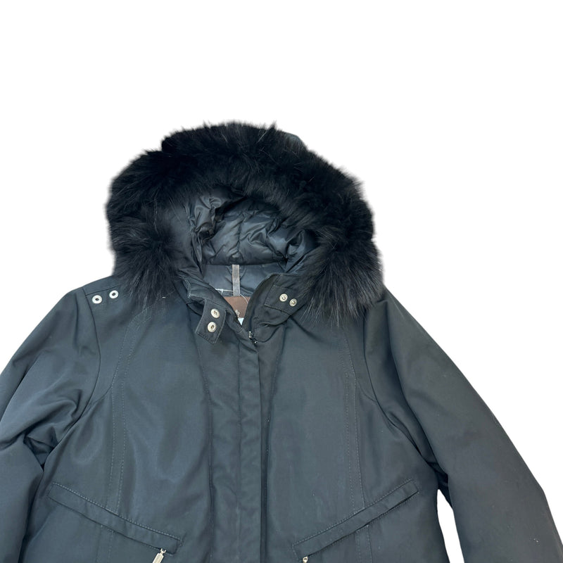 Women's Fur-Trimmed Long Down Jacket Black Size 3 / UK 14