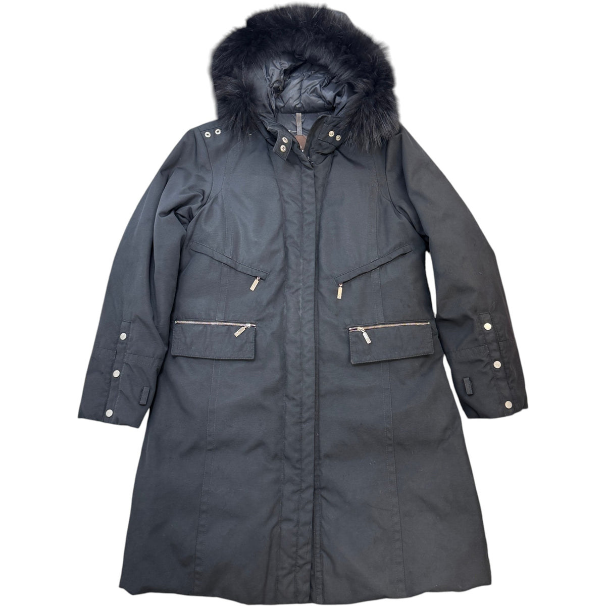 Women's Fur-Trimmed Long Down Jacket Black Size 3 / UK 14 - Photo 1