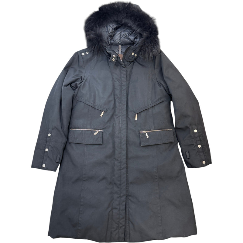 Women's Fur-Trimmed Long Down Jacket Black Size 3 / UK 14