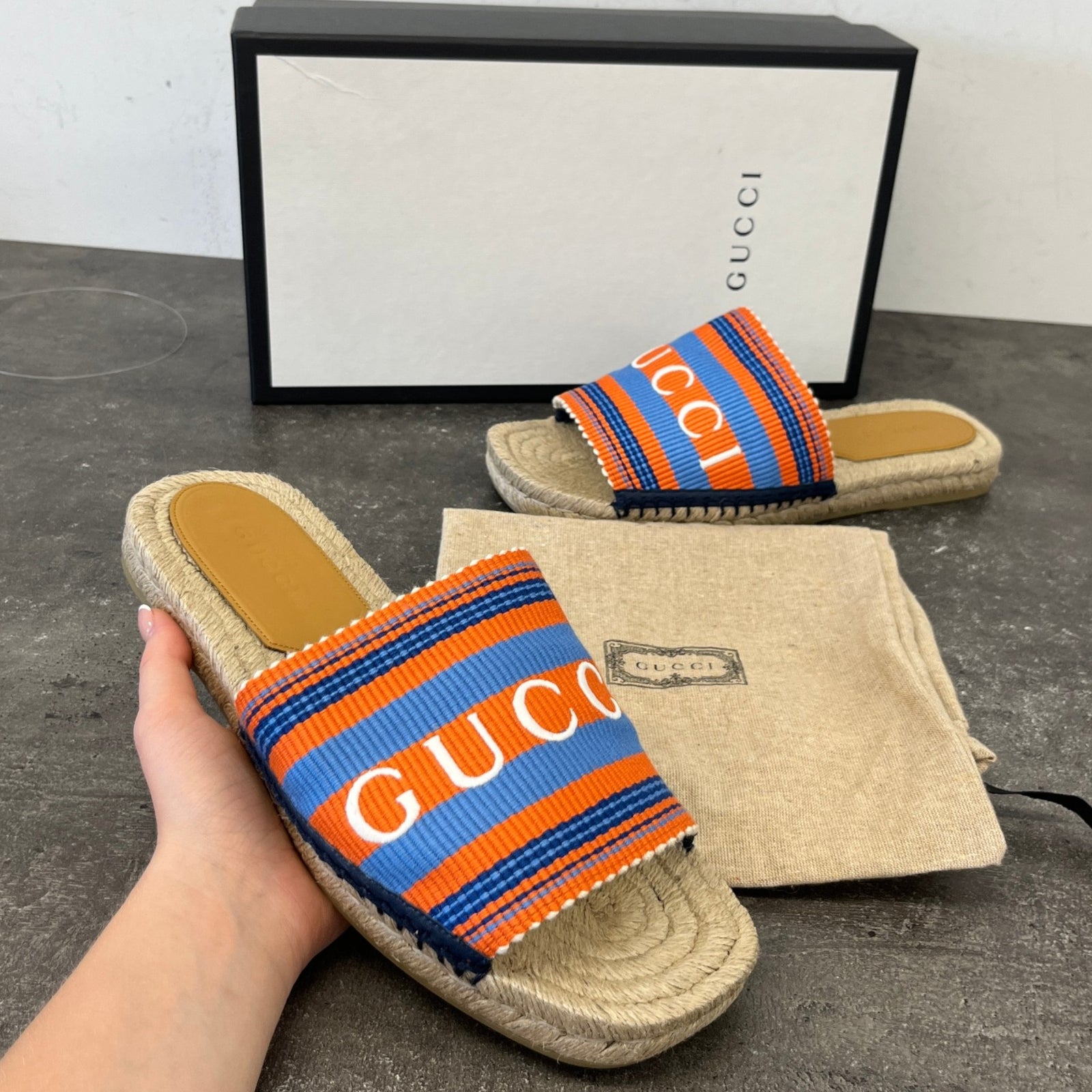 Men's Raffia Striped Slides Beige Size EU 41 / UK 8 - Photo 11
