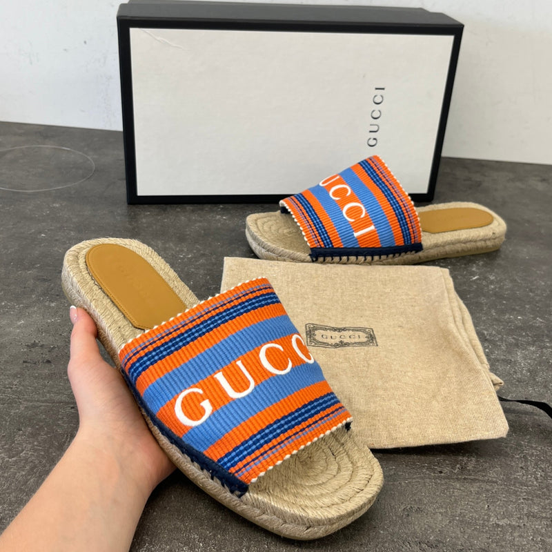 Men's Raffia Striped Slides Beige Size EU 41 / UK 8