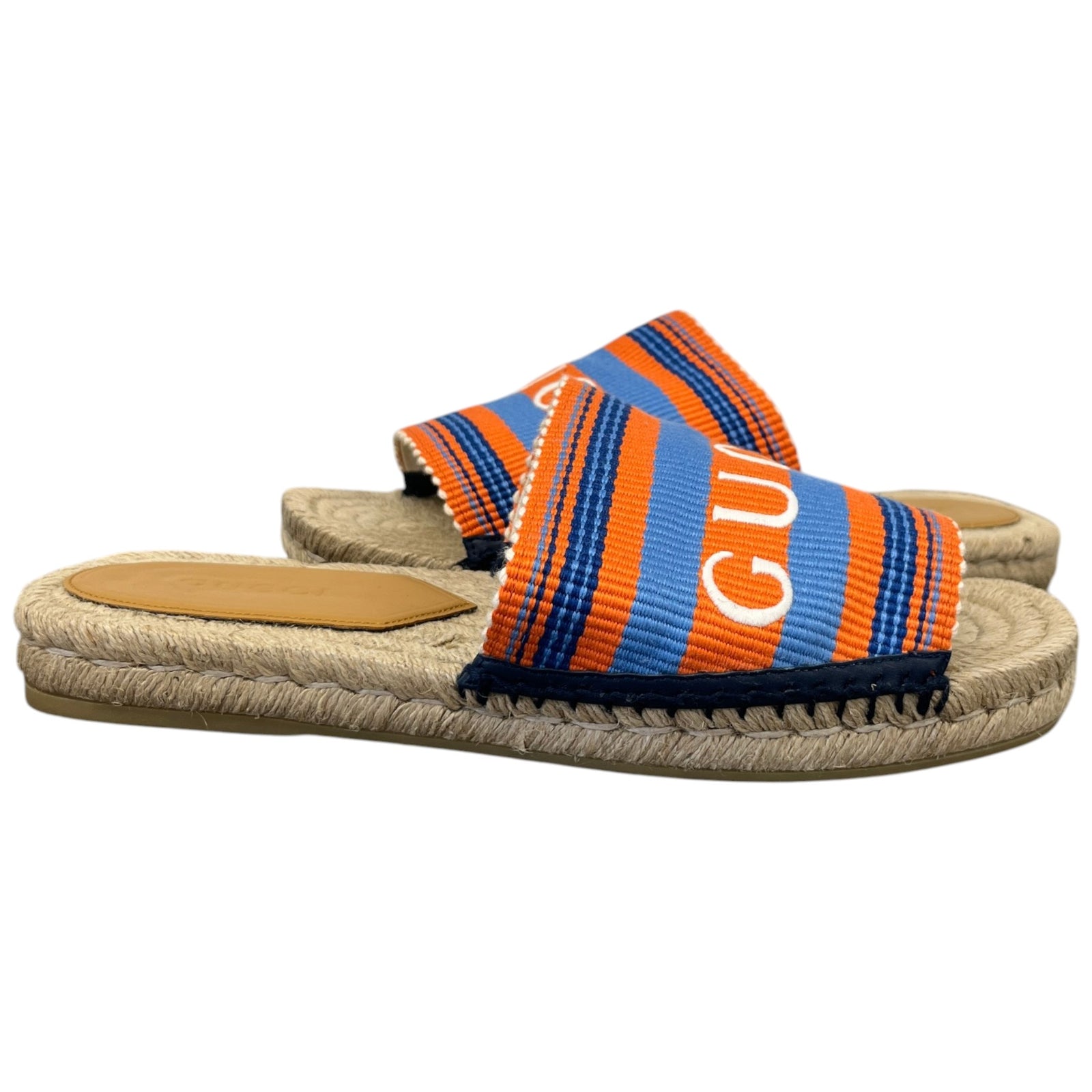 Men's Raffia Striped Slides Beige Size EU 41 / UK 8 - Photo 3